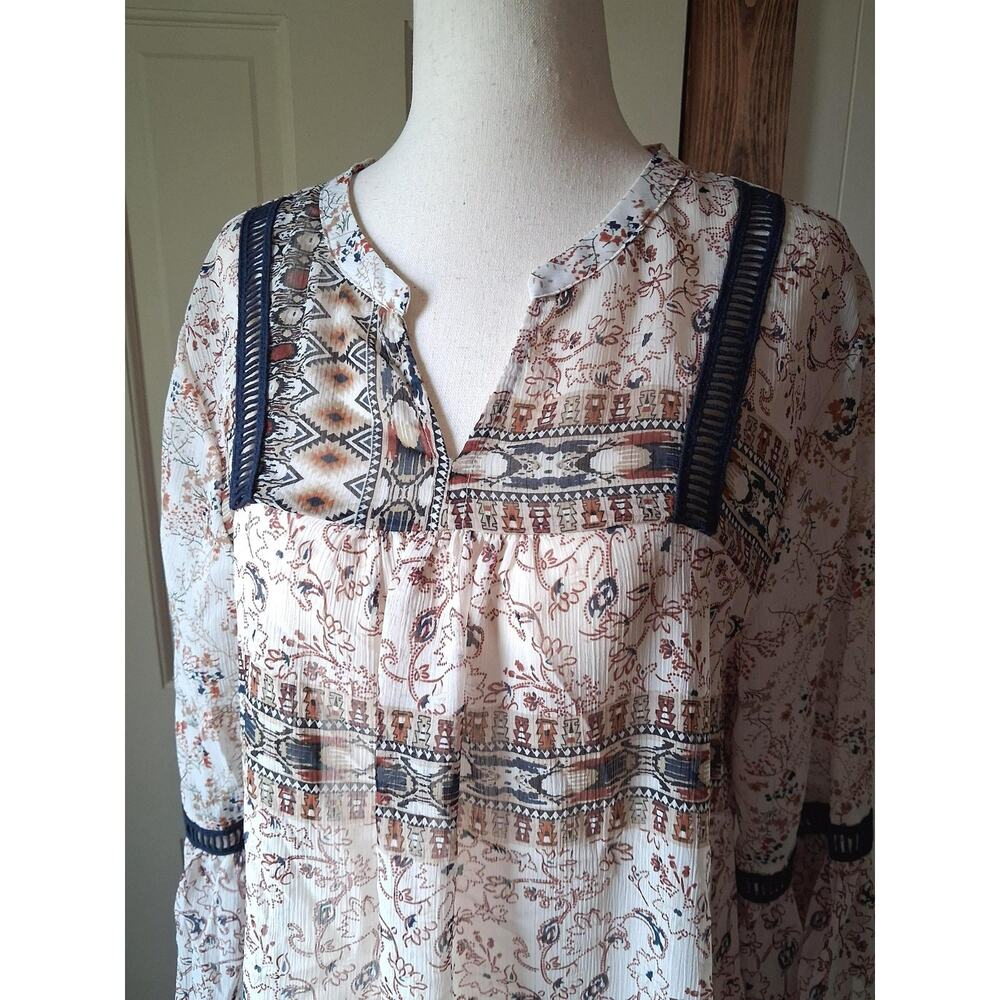 Style & Co. Top Sheer Pullover Boho Southwest & Floral Design Size Small